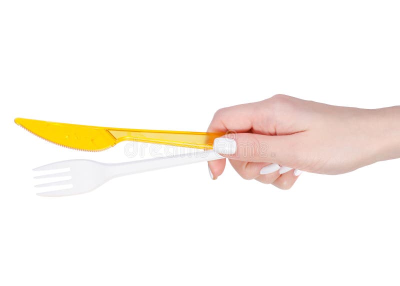 Plastic Fork and Knife in Hand Stock Image Image of closeup, person