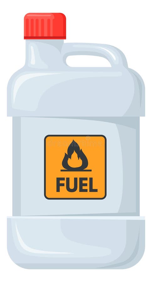 Plastic fuel jerrycan with flammable sign. Explosive liquid container royalty free illustration