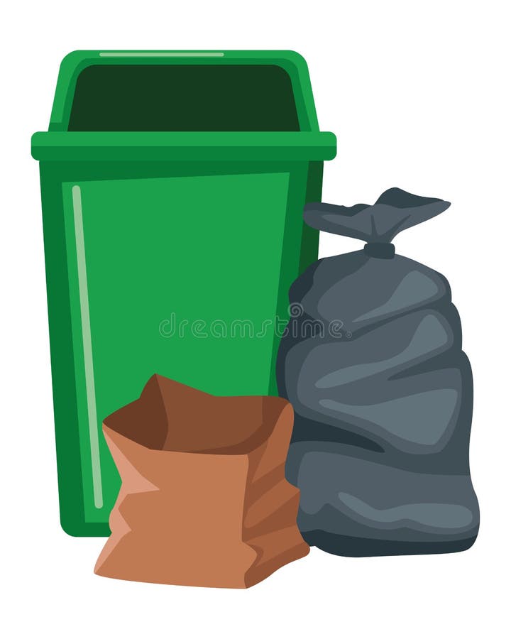Garbage can and bag icon stock vector. Illustration of disposal - 151537838