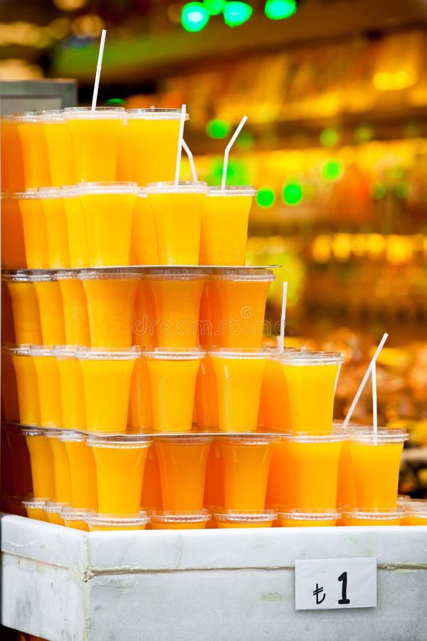 Plastic Glasses with Orange Juice Stock Photo Image of drinking