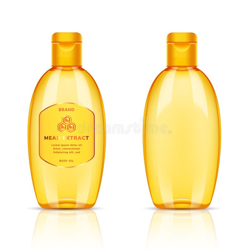 Plastic gouden transparante fles voor lichaamsolie, shampoo, zeep, gel, veredelingsmiddel, balsem, lotion, schuim, room op wit stock illustratie Plastic gouden transparante fles voor lichaamsolie, shampoo, zeep, gel, veredelingsmiddel, balsem, lotion, schuim, room op wit stock illustratie