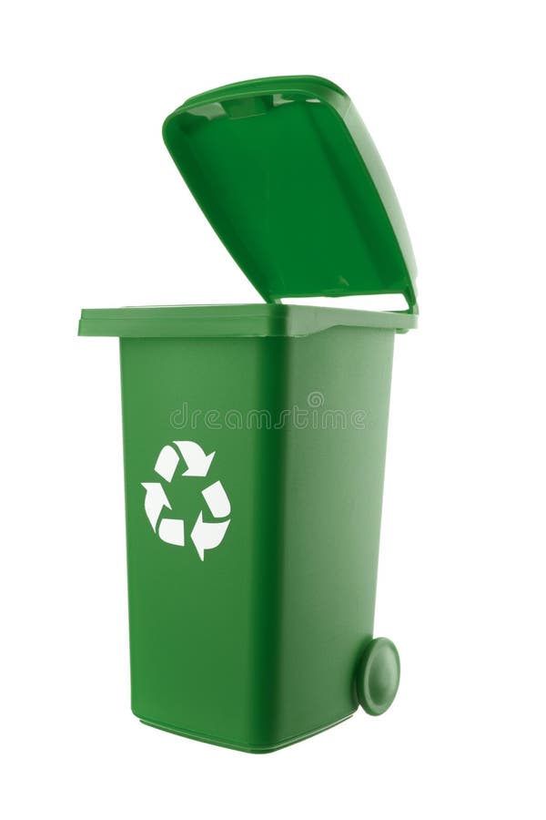 Plastic green trash can isolated on white background royalty free stock photo