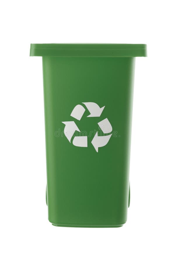 Plastic green trash can isolated on white background royalty free stock photo