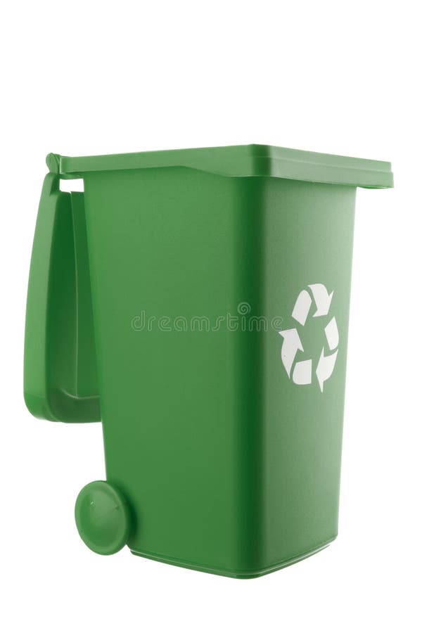 Plastic green trash can isolated on white background royalty free stock photos