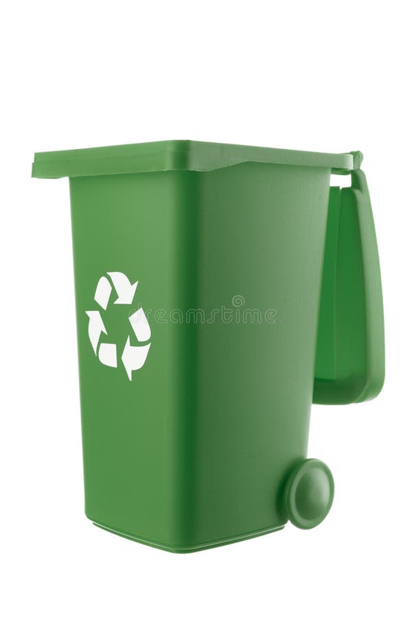 Plastic green trash can isolated on white background royalty free stock image