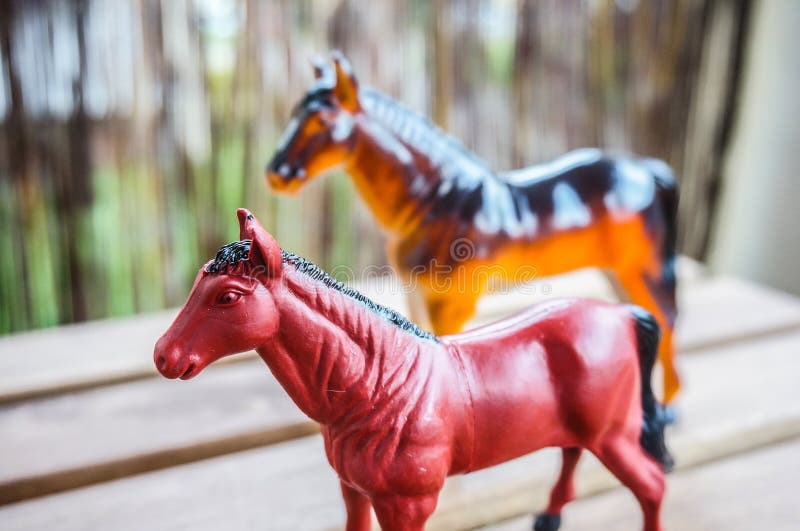 Plastic Horse Toys on a Wooden Surface Stock Photo Image of funny