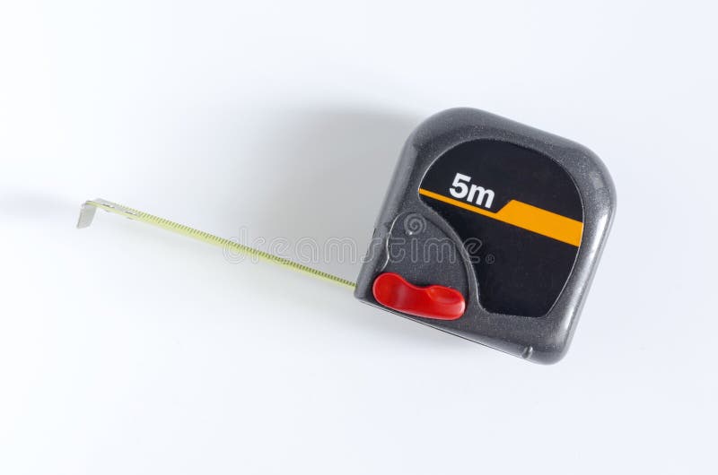 Plastic Measuring Tape with Extended Ruler on a White Background Stock
