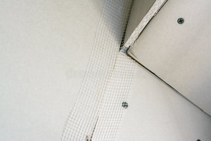Construction Walls and Ceiling with Drywall in a House Stock Image