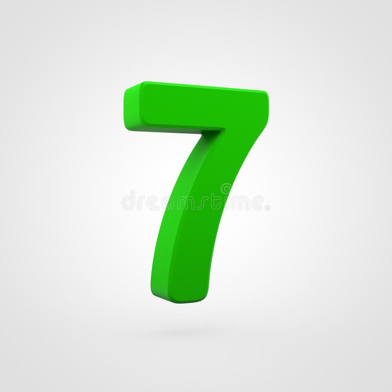 Plastic Green Number 7 Isolated on White Background. Stock Illustration