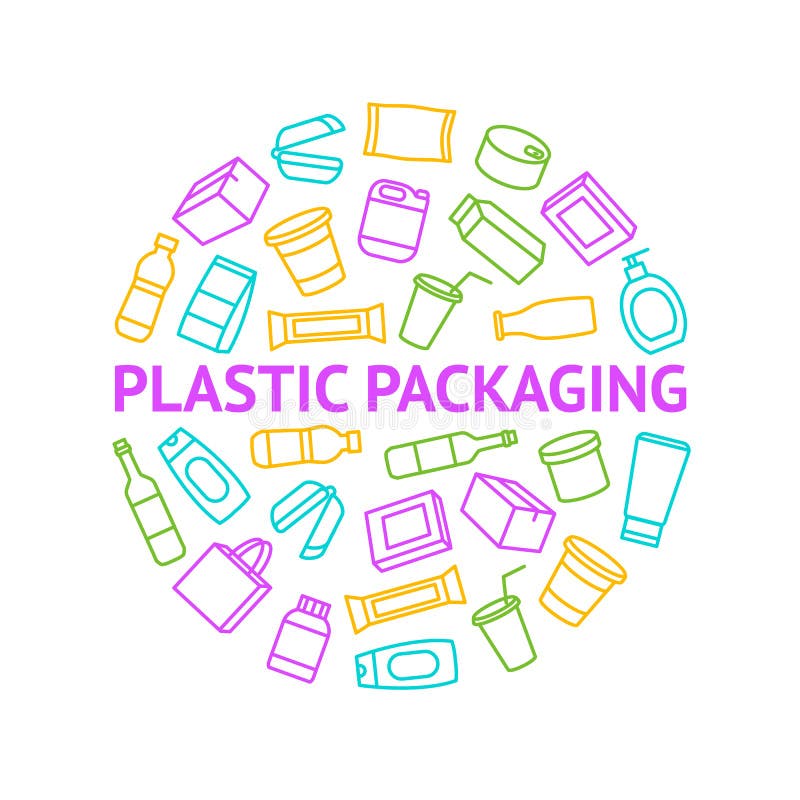 Plastic Packaging Signs Thin Line Round Design Template Ad. Vector Stock Vector Illustration