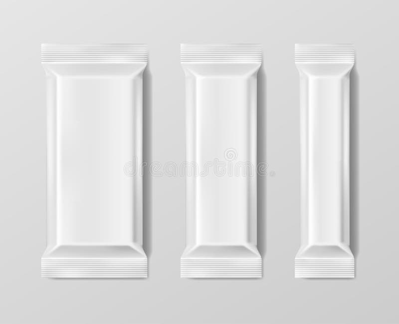Plastic packs product set. Stick package for snack, coffee, salt, sugar, pepper, spices. Plastic bag pack for snack or stock illustration Plastic packs product set. Stick package for snack, coffee, salt, sugar, pepper, spices. Plastic bag pack for snack or stock illustration