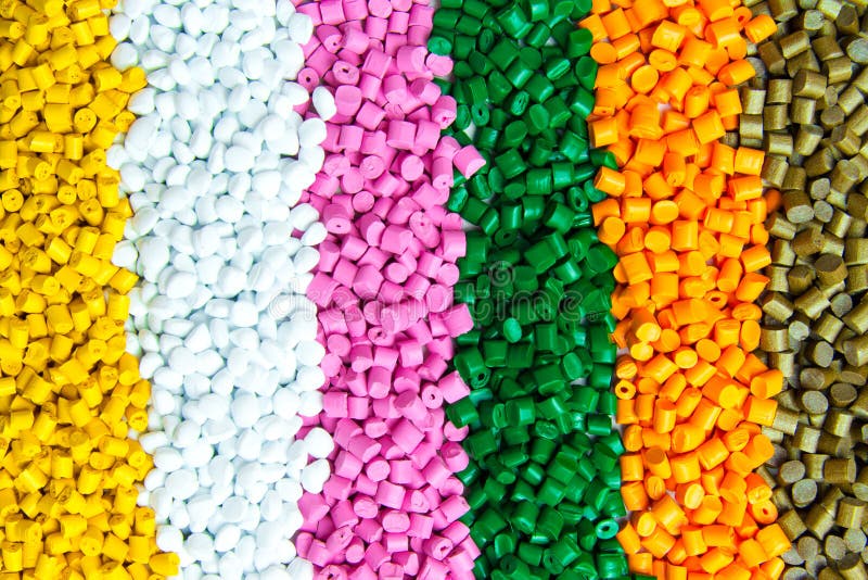 Plastic pellets . Plastic granules after processing .Polymer