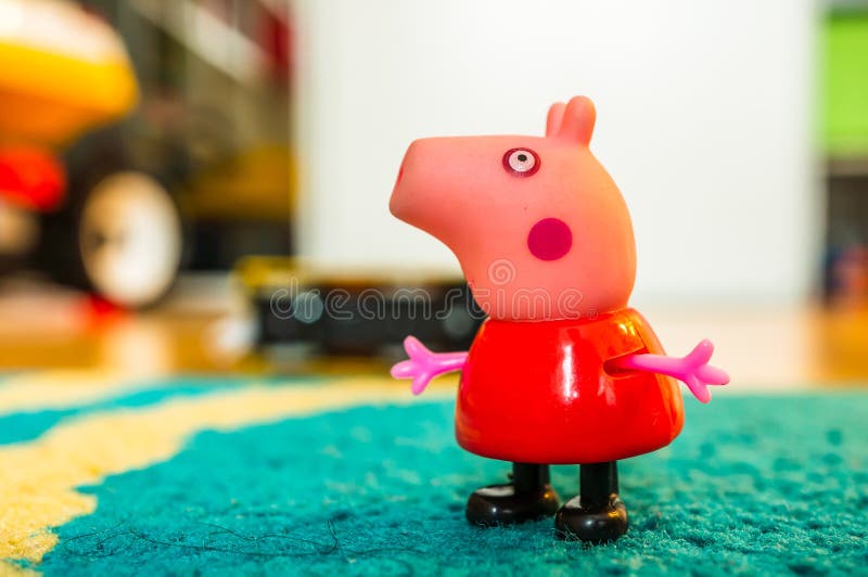 Plastic Peppa Pig toy house with different figurines Stock Photo