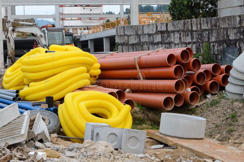 Plastic Pipes on the Construction Site Stock Photo Image of