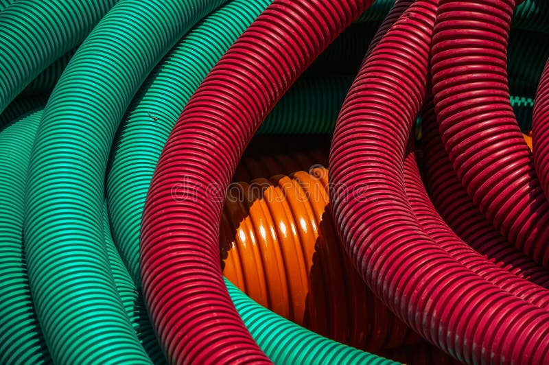 Plastic Pipes for Electrical Wiring or Cables on a Construction Site