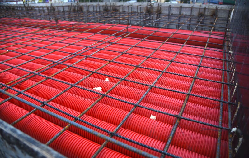 Plastic Pipes are Laid Together in Straight Rows. Stock Photo Image