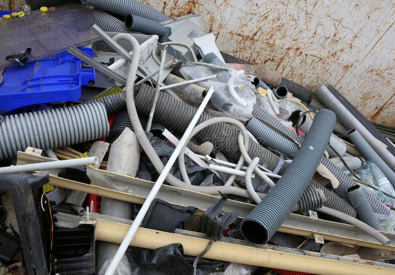 Plastic Pipes and Other Recyclable Material in a Refuse Collecti Stock