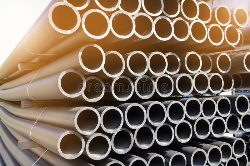 Plastic Pipes in Stock of Finished Products Stacked in Packs Stock