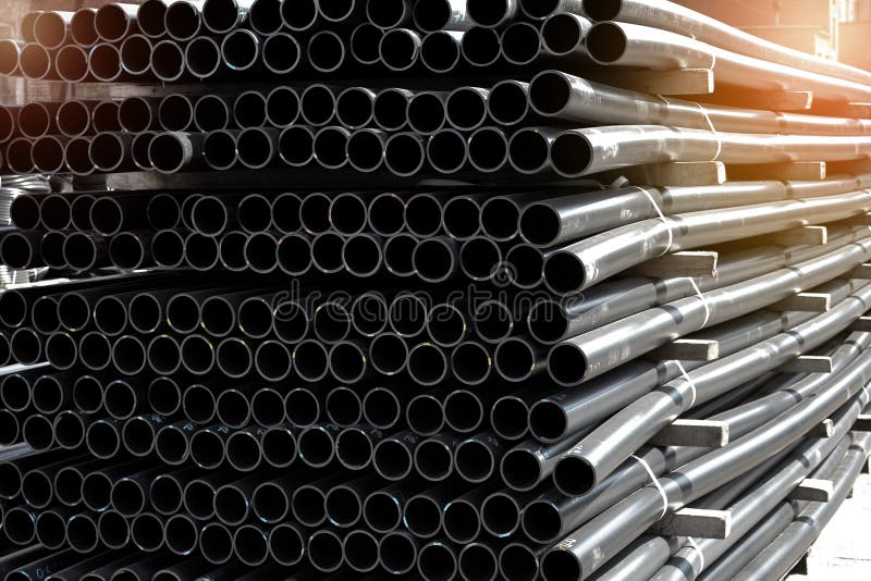 Plastic Pipes in Stock of Finished Products Stacked in Packs Stock