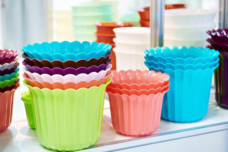 Plastic Plant Pots in Store Stock Photo Image of closeup, business