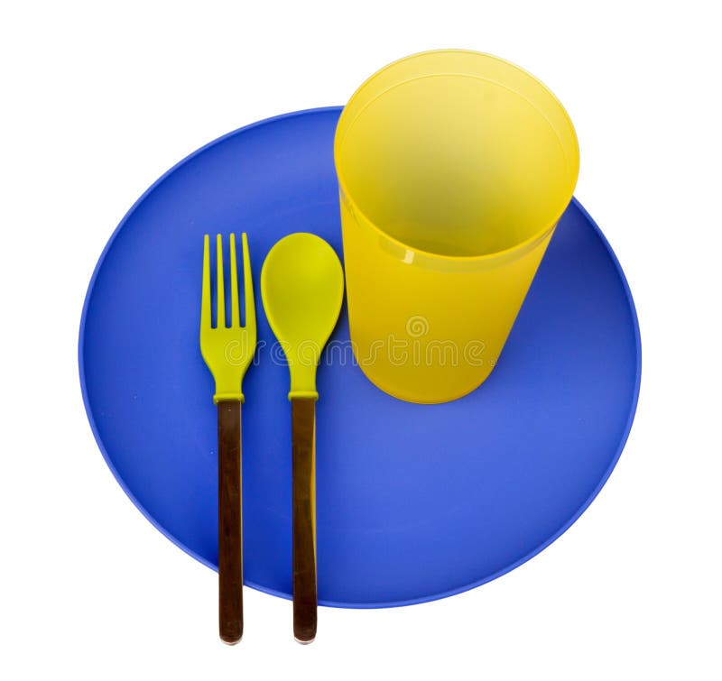 Plastic plate, cup, spoon And Fork Stock Image Image of saucer