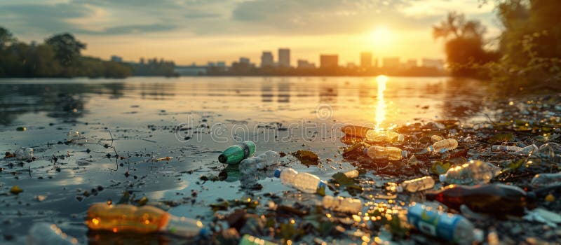 Plastic Pollution at Sunset Stock Image - Image of urban, sunset: 322105321