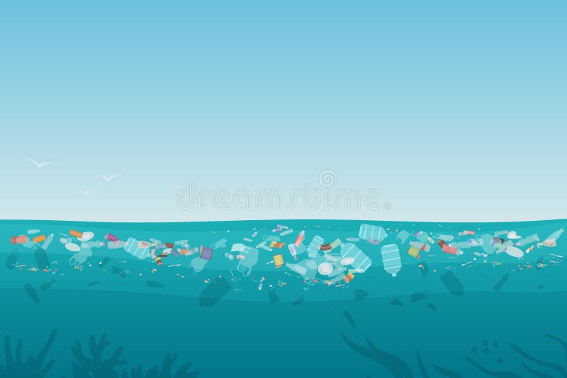 Plastic Pollution Trash on Sea Surface with Different Kinds of Garbage -  Plastic Bottles, Bags, Wastes Floating in Water Stock Vector - Illustration  of junk, litter: 137781622