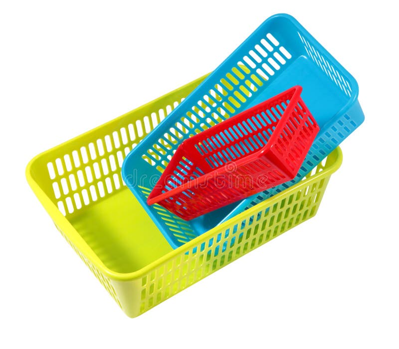 Plastic products household use, three colored boxes of different