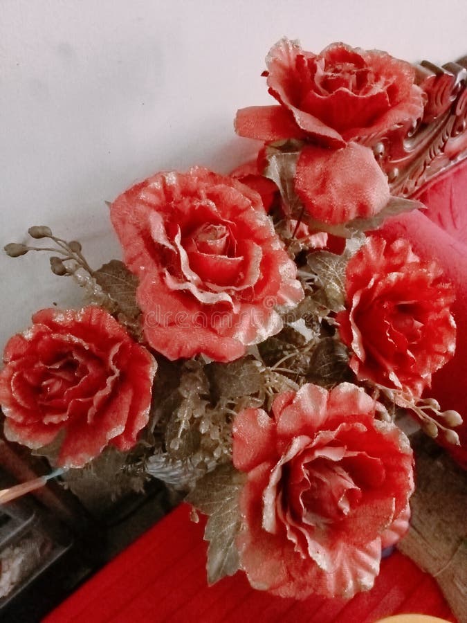 Plastic Red Roses in a Vase Stock Photo Image of pink, produce 266071716