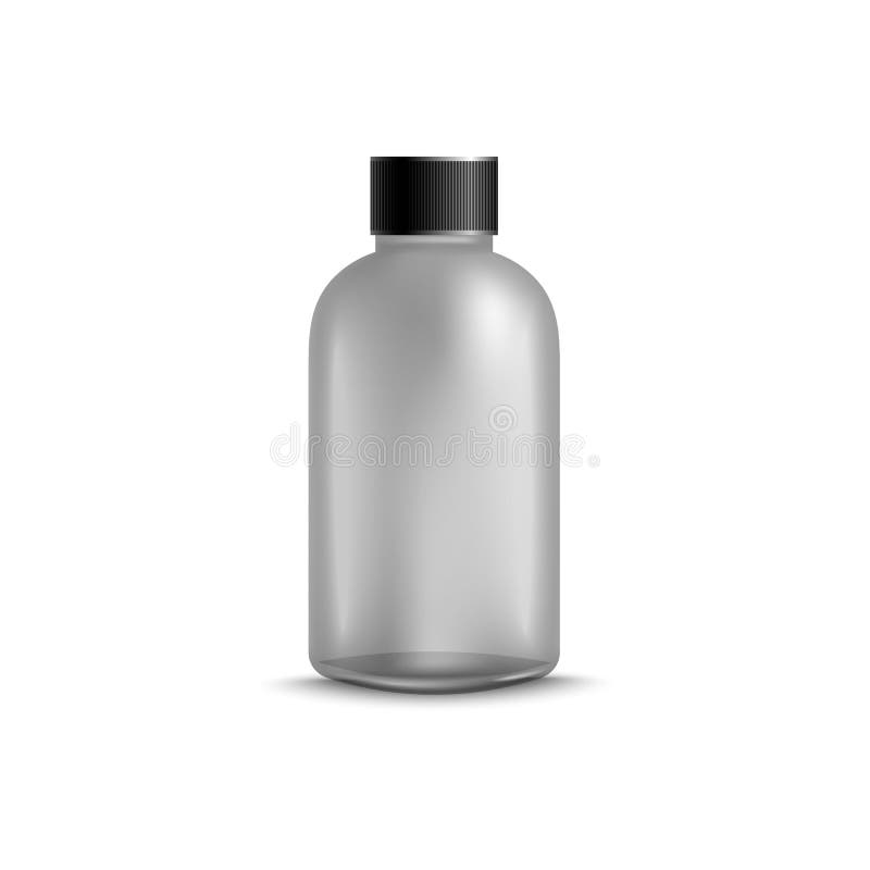 Plastic shampoo bottle mockup, clean grey shower gel or skin care product container with black cap stock illustration Plastic shampoo bottle mockup, clean grey shower gel or skin care product container with black cap stock illustration