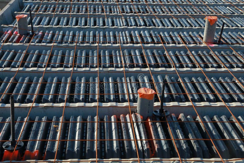 Plastic Slabs for the Construction of a Concrete Screed Stock Image