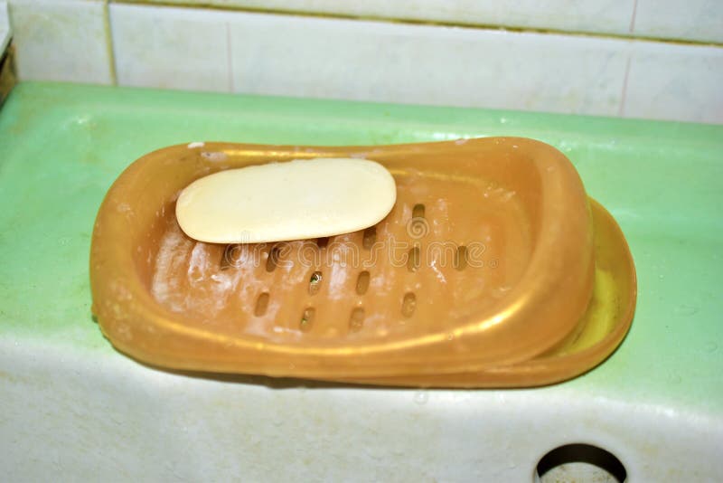 Plastic Soap Dish with Soap in the Bathroom Stock Photo Image of foam