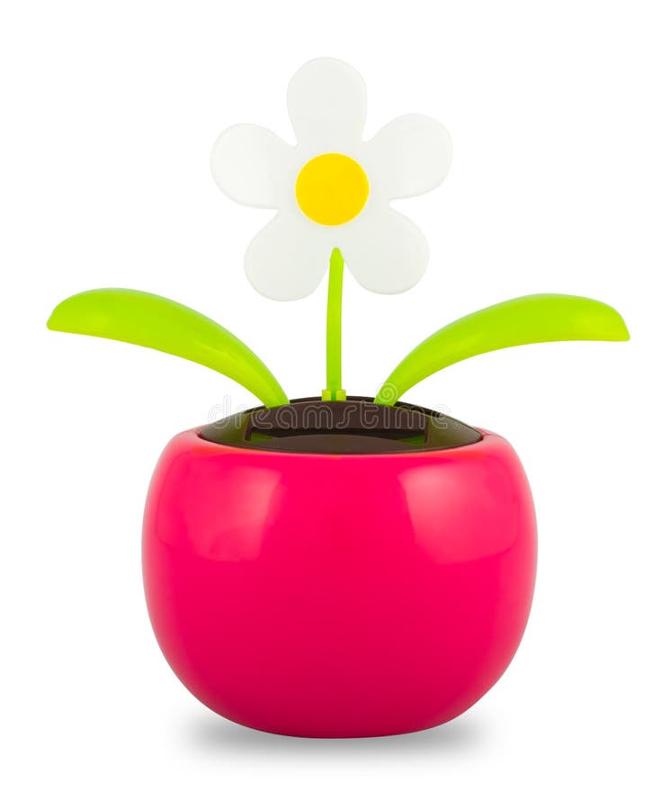 A Plastic Solar Powered Dancing Flower on White Background Stock
