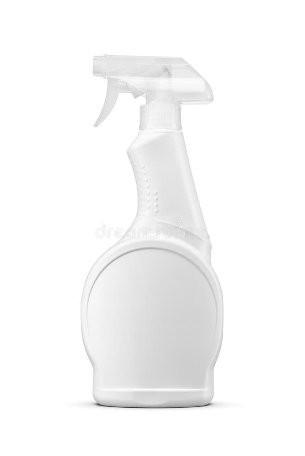 Plastic sprayer bottle with trigger isolated on white. Front view stock photos