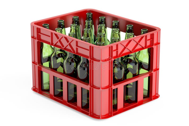 Plastic Storage Box Crate With Empty Bottles 3d Rendering Stock