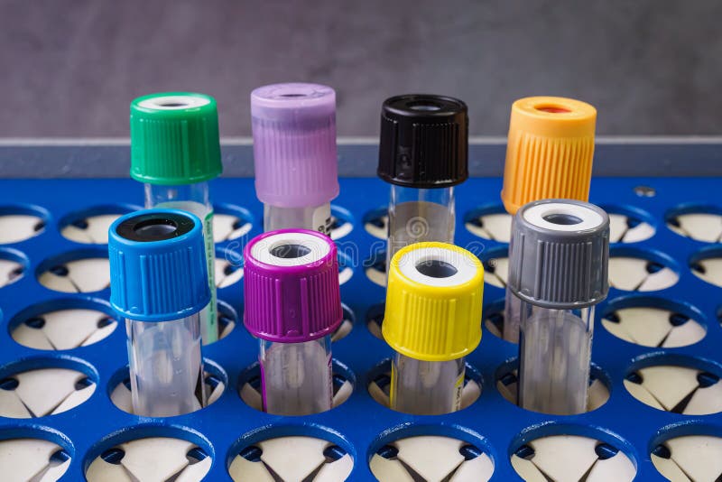 Plastic Test Tubes with Caps for the Collection of Samples. Blood