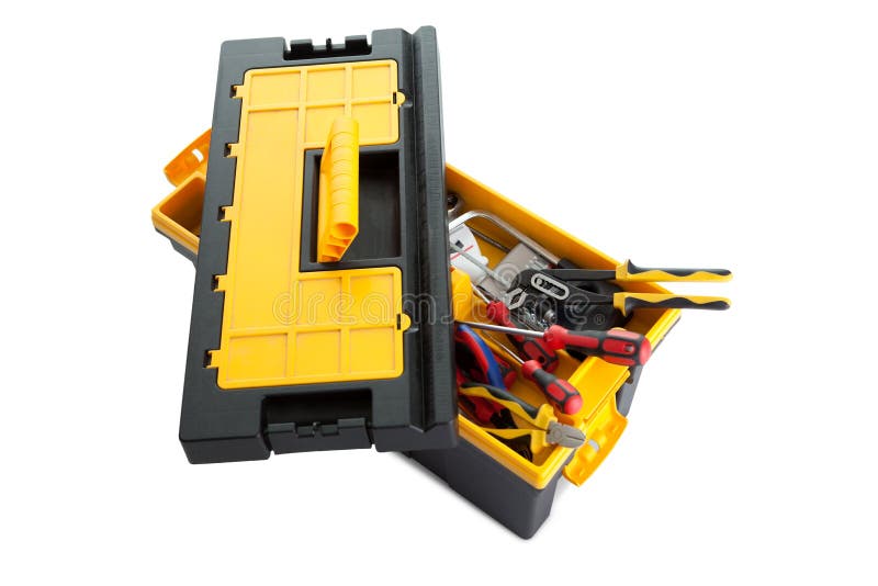 Plastic tool box with tools