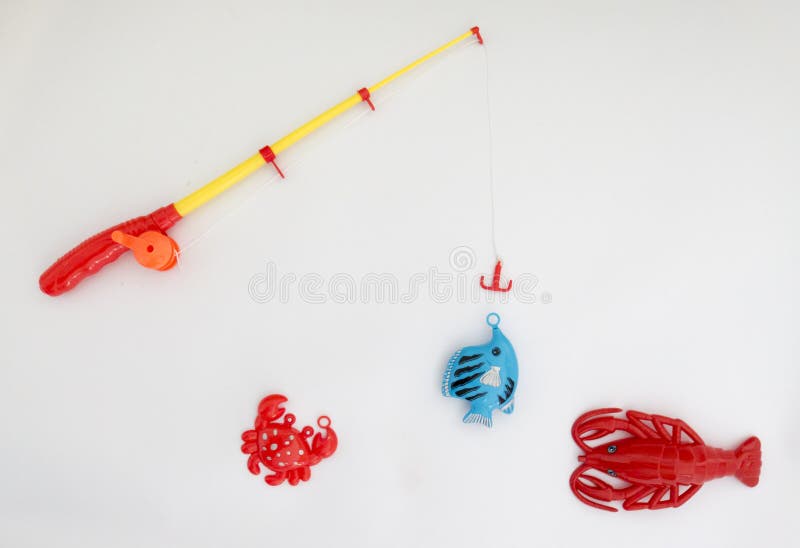 Plastic Toys Fishing, Fishing Rod, Fish, Shark, Cancer Stock Image - Image  of cutout, background: 67684373