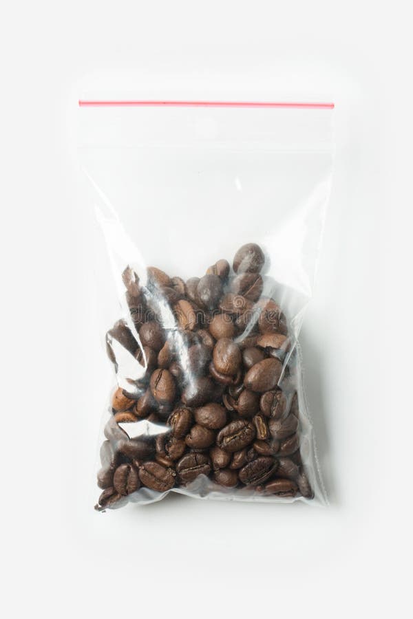 Download Plastic Transparent Zipper Bag With Half Wholegrain Coffee Beans Isolated On White, Vacuum ...