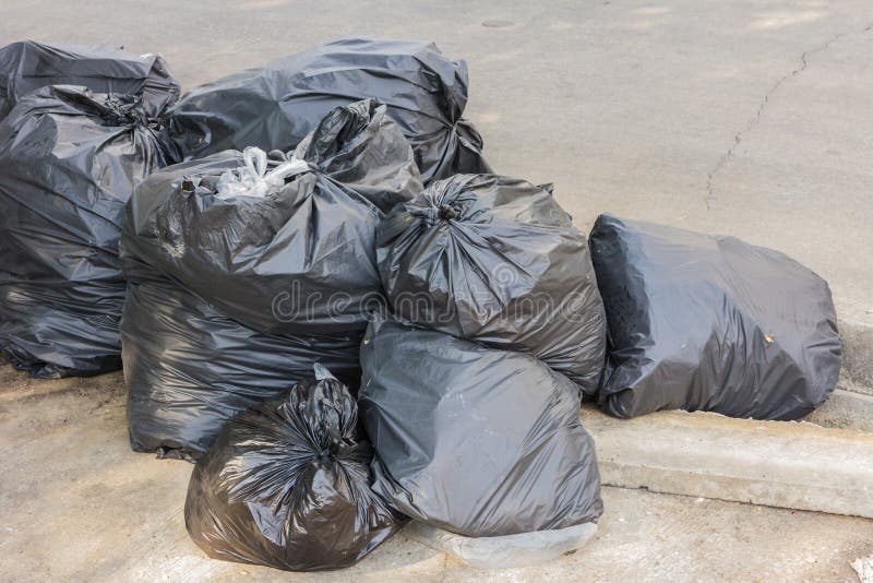 Plastic Trash Bags on Outside Street Office Stock Photo Image of
