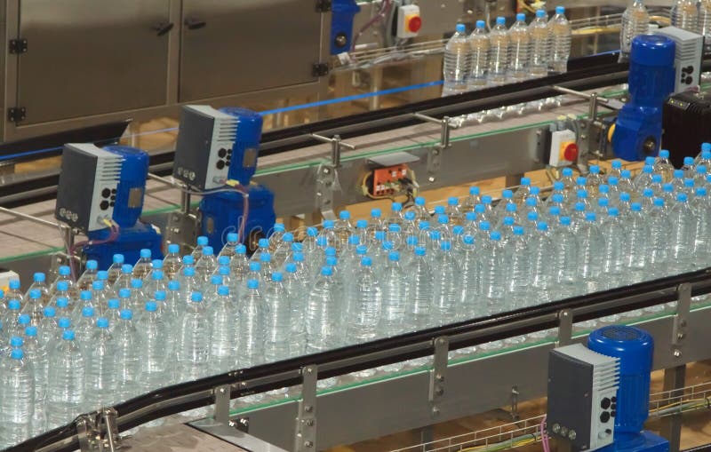 Plastic water bottles on conveyor