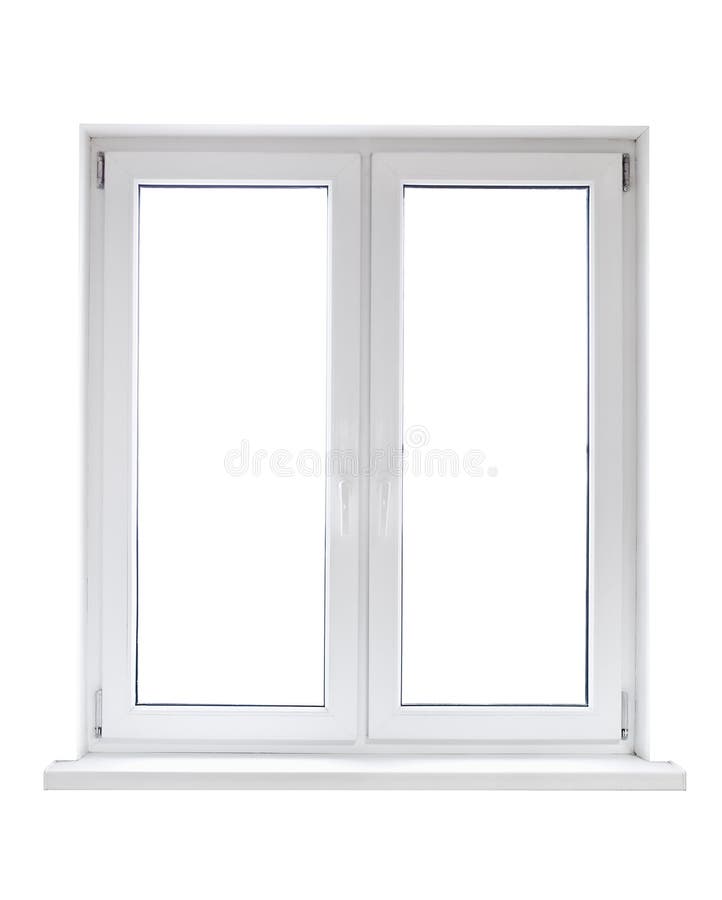 Bílé plastové dvojité dveře okno izolovaných na bílém pozadí.