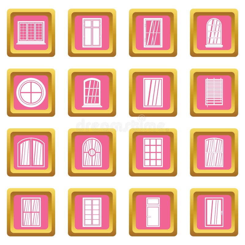 Plastic window forms icons pink vector illustration