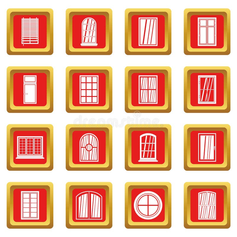 Plastic window forms icons set red vector illustration
