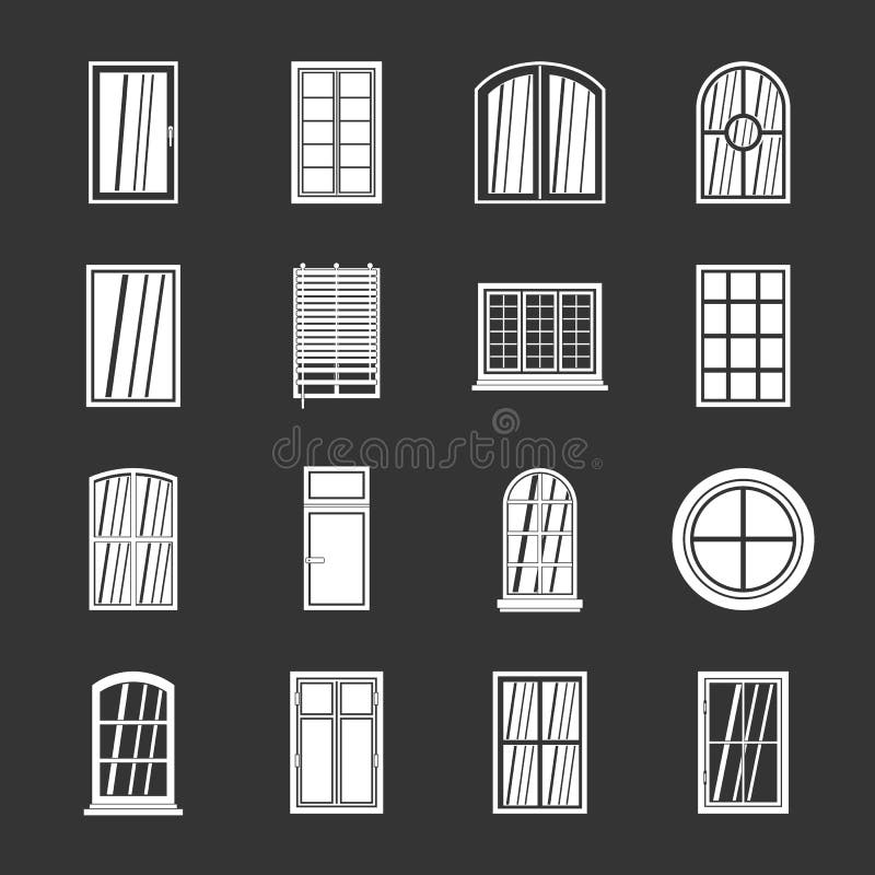 Plastic window forms icons set grey vector stock illustration
