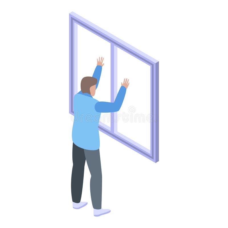 Plastic window installation icon, isometric style royalty free illustration