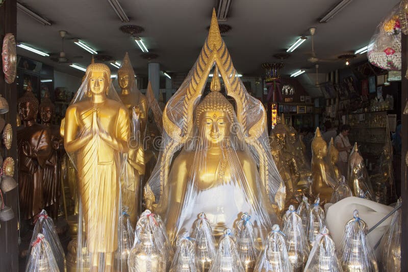 Plastic Wrapped Buddha Statues Stock Photo Image of faith, praying