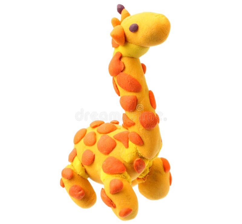 Plasticine giraffe isolated on white background. modelling clay