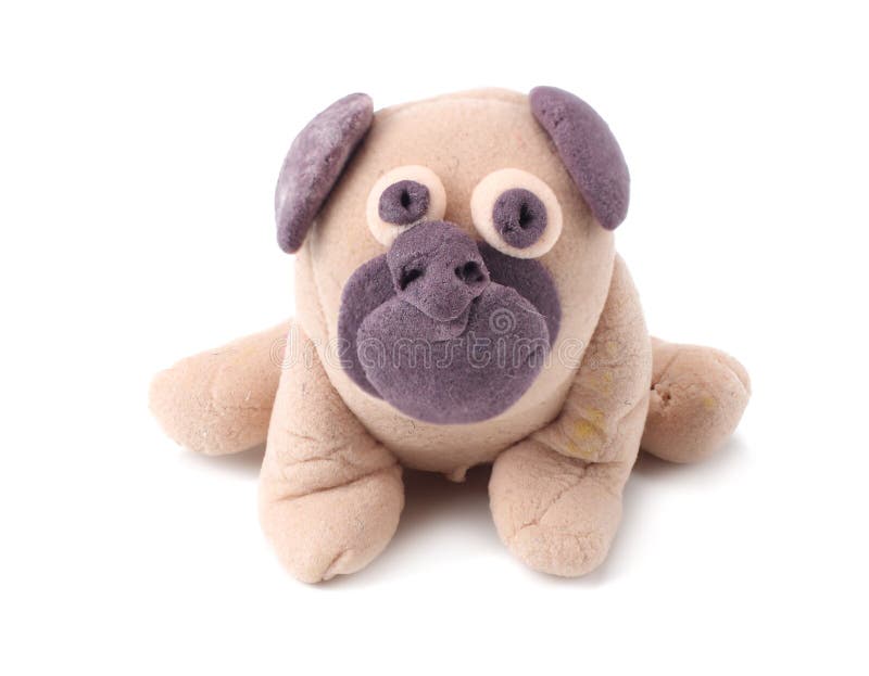 Plasticine Pug Dog Isolated on White Background. Modelling Clay Stock