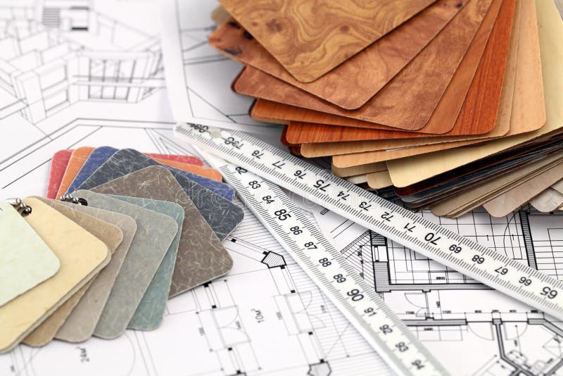 Plastics, ruler, architectural drawings